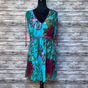 Joe Browns Turquoise Floral V-Neck Dress Size 16